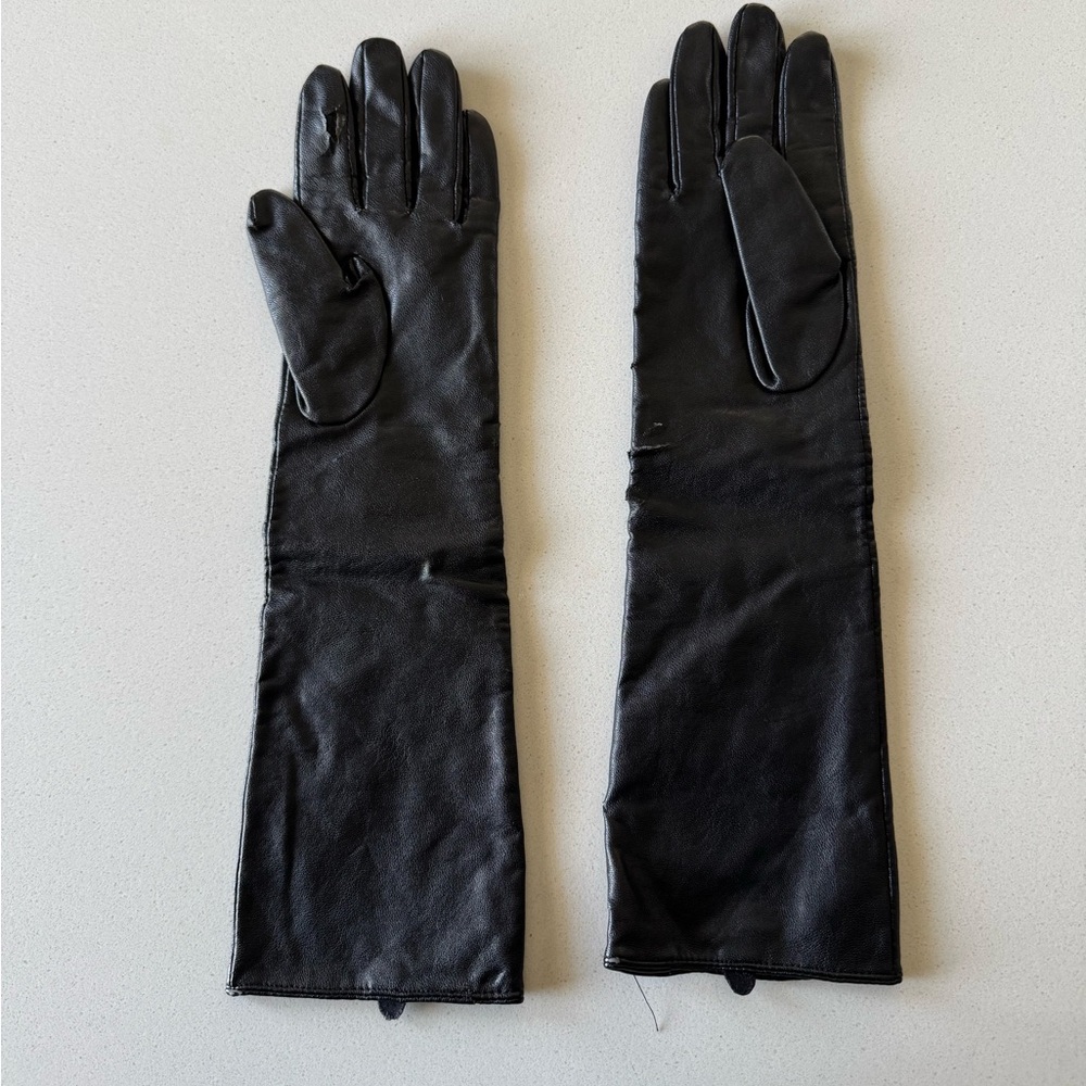 Long black faux leather gloves